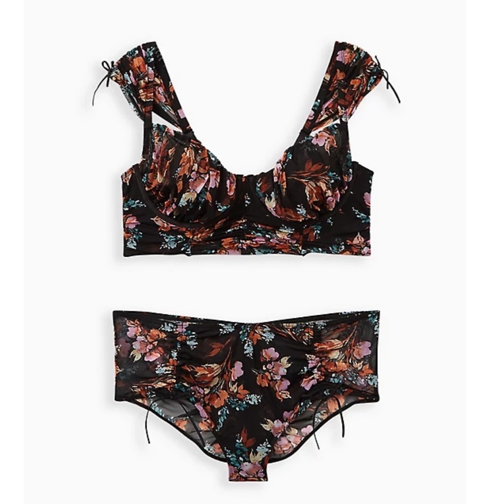Torrid Black Floral Mesh Bralette Set - Picture 2 of 3